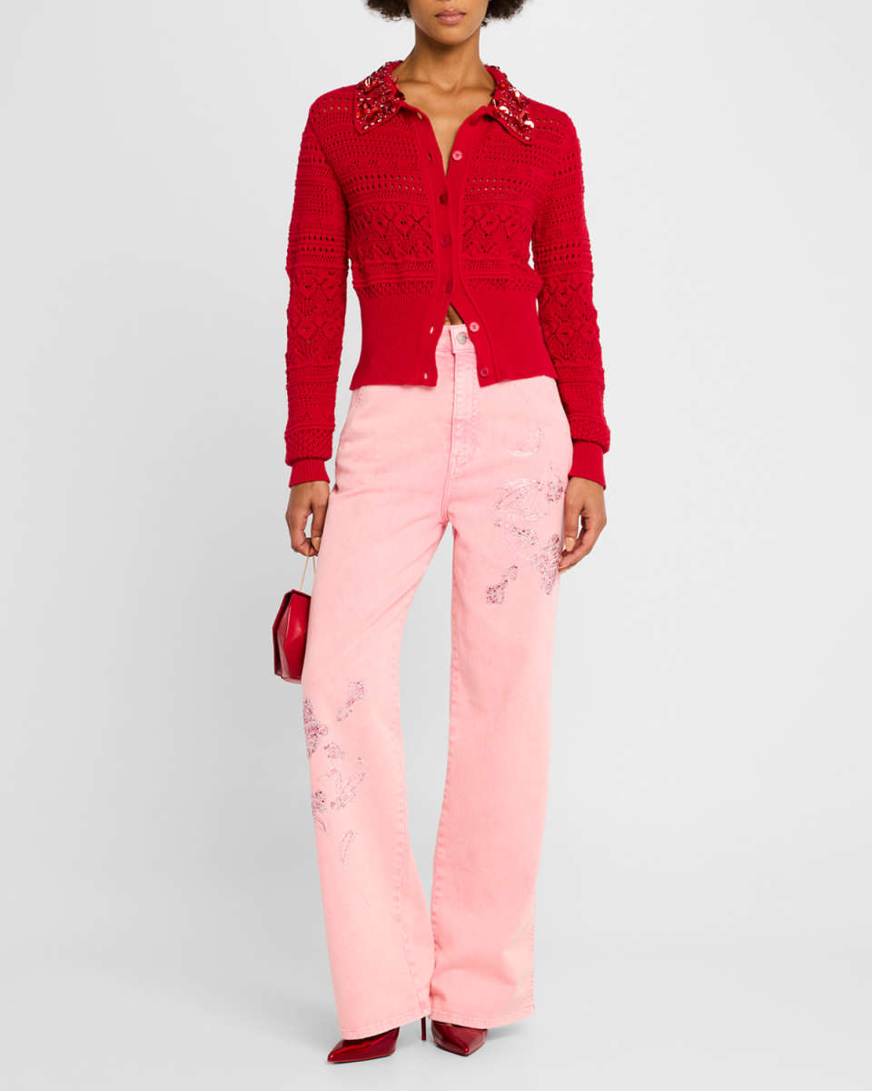 Embellished Open-Knit Cardigan